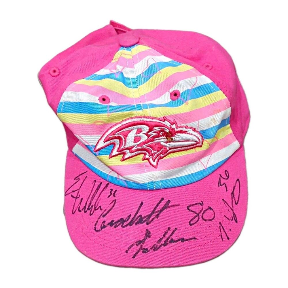 Baltimore Ravens Signed Autographed Pink Striped NFL Hat Cap Toddler Size